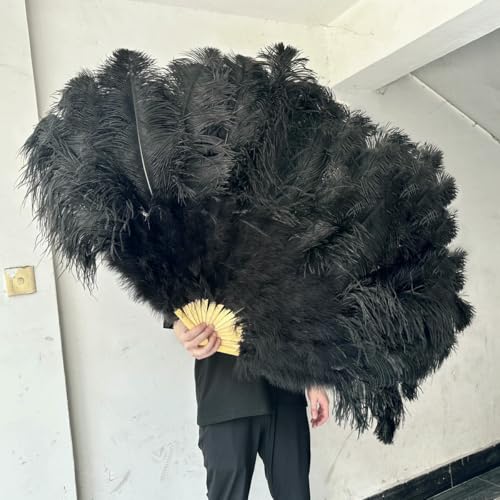 großer Straußventilator, Handlicher Fächer aus Straußenfedern for Bauchtanz-Bühnenauftritte, Mehrfarbig, 100 cm/130 cm(14 Black,100CM 1Pair(Two)) von NIUSABOU