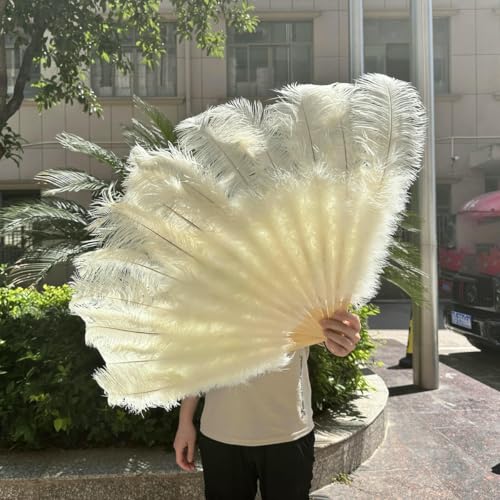 großer Straußventilator, Handlicher Fächer aus Straußenfedern for Bauchtanz-Bühnenauftritte, Mehrfarbig, 100 cm/130 cm(18 Beige,130CM 1Pair(Two)) von NIUSABOU
