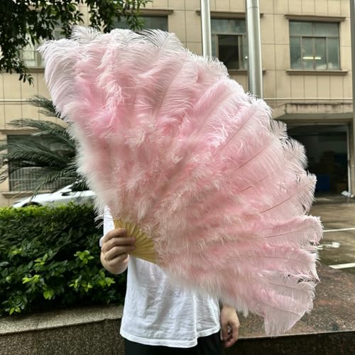 großer Straußventilator, Handlicher Fächer aus Straußenfedern for Bauchtanz-Bühnenauftritte, Mehrfarbig, 100 cm/130 cm(24 Light pink,100CM 1Pair(Two)) von NIUSABOU