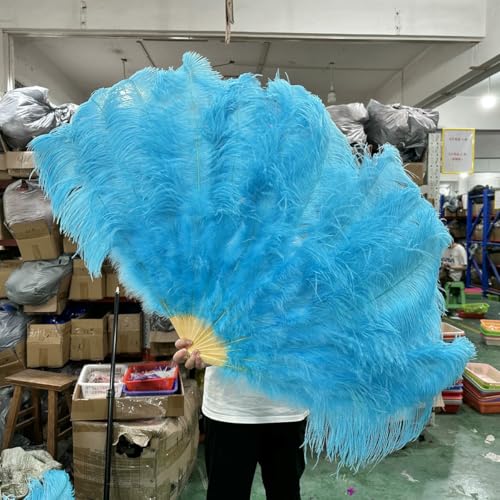 großer Straußventilator, Handlicher Fächer aus Straußenfedern for Bauchtanz-Bühnenauftritte, Mehrfarbig, 100 cm/130 cm(28 Sky Blue,100CM 1Pair(Two)) von NIUSABOU