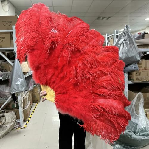 großer Straußventilator, Handlicher Fächer aus Straußenfedern for Bauchtanz-Bühnenauftritte, Mehrfarbig, 100 cm/130 cm(3 Red,100CM 1Pair(Two)) von NIUSABOU