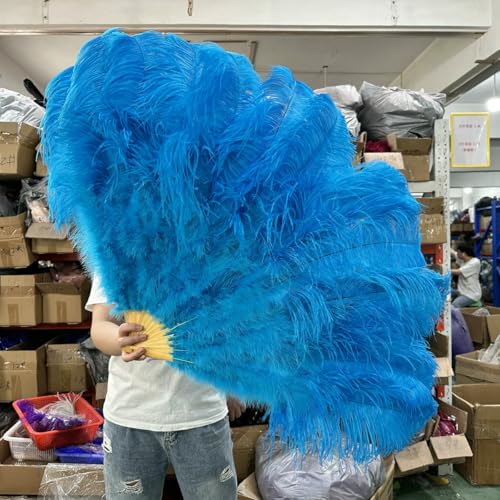 großer Straußventilator, Handlicher Fächer aus Straußenfedern for Bauchtanz-Bühnenauftritte, Mehrfarbig, 100 cm/130 cm(6 Lake Blue,130CM 1Pair(Two)) von NIUSABOU