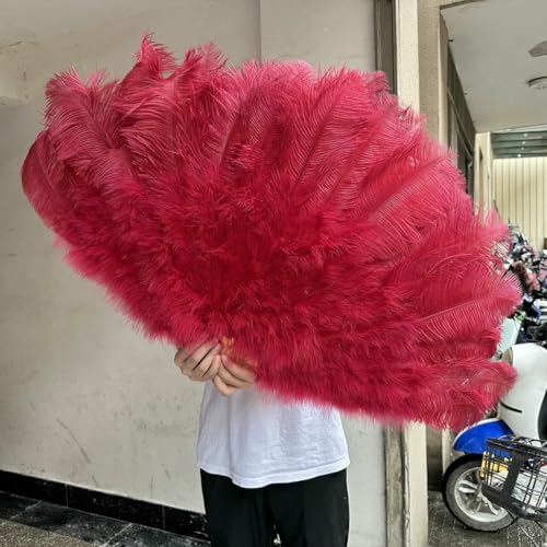 großer Straußventilator, Handlicher Fächer aus Straußenfedern for Bauchtanz-Bühnenauftritte, Mehrfarbig, 100 cm/130 cm(7 Red Wine,100CM 1PCS) von NIUSABOU