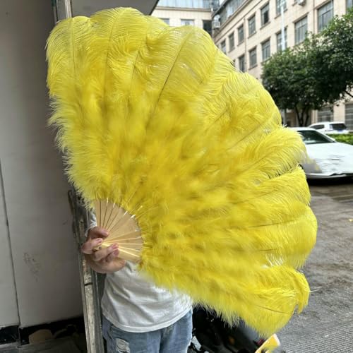 großer Straußventilator, Handlicher Fächer aus Straußenfedern for Bauchtanz-Bühnenauftritte, Mehrfarbig, 100 cm/130 cm(9 Yellow,100CM 1Pair(Two)) von NIUSABOU