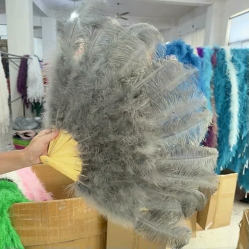 großer Straußventilator, Straußenfeder-Fans for Bühnentanz, Hochzeitsfotografie, Mehrfarbig, 100 cm/130 cm(Gray,1PCS 100CM 130CM) von NIUSABOU