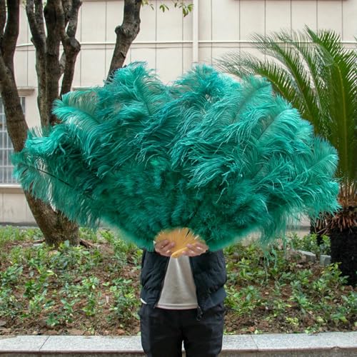 großer Straußventilator, Straußenfederfächer, 100 cm lang, faltbar, for Partys, Bühnenrequisiten, Himmelblau, 2 Stück(Green,2PCS) von NIUSABOU