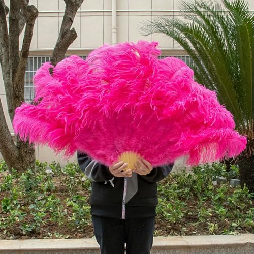 großer Straußventilator, Straußenfederfächer, 100 cm lang, faltbar, for Partys, Bühnenrequisiten, Himmelblau, 2 Stück(Rose pink,1PC) von NIUSABOU