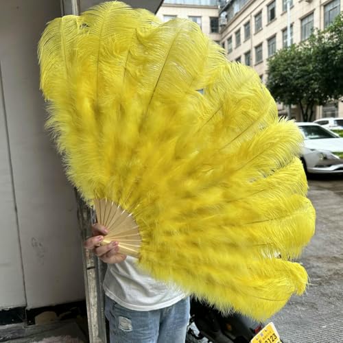 großer Straußventilator, Straußenfederfächer, Performance- und Dekorationszubehör, Mehrfarbig, 70/100/130 cm(09 Yellow,70cm 1PCS) von NIUSABOU