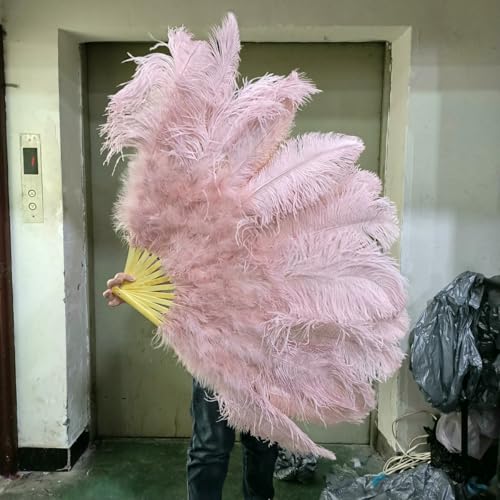 großer Straußventilator, Straußenfederfächer, Performance- und Dekorationszubehör, Mehrfarbig, 70/100/130 cm(25 Leather Pink,70cm 2PCS) von NIUSABOU