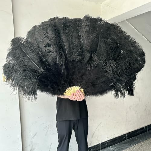 großer Straußventilator, Tanzfächer aus Straußenfedern, Mehrfarbig, 100 cm/130 cm(Black,100CM 2PCS) von NIUSABOU