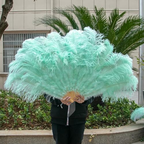 großer Straußventilator, Tanzfächer aus Straußenfedern, Mehrfarbig, 100 cm/130 cm(Mint Green,100CM 1PCS) von NIUSABOU