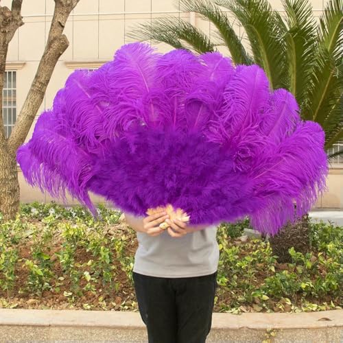 großer Straußventilator, Tanzfächer aus Straußenfedern, Mehrfarbig, 100 cm/130 cm(Purple,100CM 1PCS) von NIUSABOU