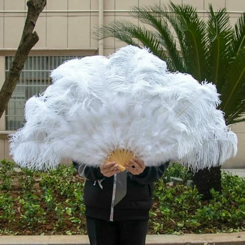 großer Straußventilator, Tanzfächer aus Straußenfedern, Mehrfarbig, 100 cm/130 cm(White,100CM 1PCS) von NIUSABOU