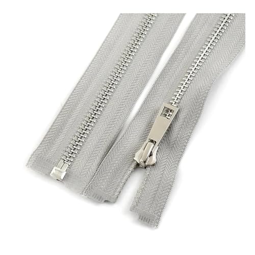 2 Stück 5# Metallreißverschlüsse 40/50/60/70/80cm Offener Reißverschluss Mantel Jacke Reißverschlüsse ersetzen Nähzubehör, Hellgrau, 60cm von NIUXICH