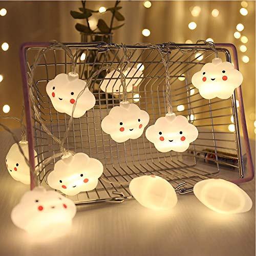 Baby Kids Cute Cloud Gesichtsform Lampe Raum Licht Korridor Dekor Kleines Nachtlicht Weihnachtsfeiertag Lichterketten 10 LED Batteriebetriebene Party Klassenzimmer Esszimmer Dekor (Wolke） von NIWWIN