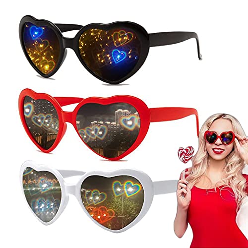 NIWWIN Herz Effekt Brille 3D Herz Sonnenbrille 3 Stück. Rave Brille für Männer Frauen für Outdoor Karneval Musik Party Bar Feuerwerk Show. von NIWWIN