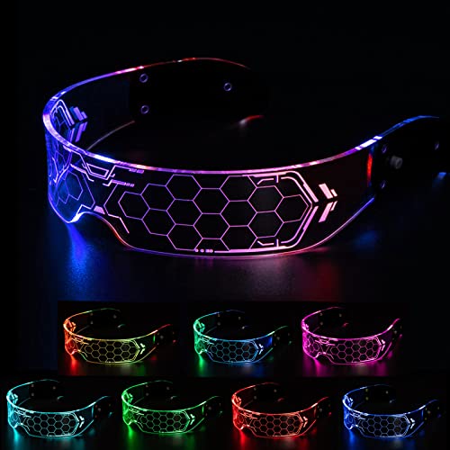 NIWWIN LED-Lichtgläser, futuristische leuchtende Eyewear,mit 7 Arten von Beleuchtungsmodi Neon elektronische Gläser, DJ-Zubehör, Karnevals-dekorative Requisiten, Partyversorgungen (Hexagon) von NIWWIN