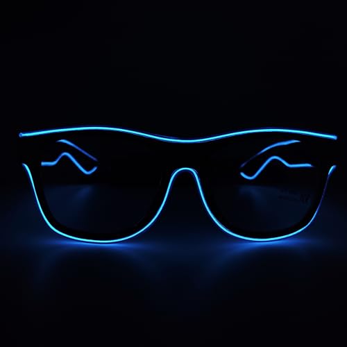 NIWWIN LED Brille, Cyberpunk LED Brille, flexibler Draht Neon Brille,Flashing LED Sonnenbrille Kostüme für Cosplay, Bar, Club, Partybrille, Geschenk, Party Gadgets, EDM, Halloween (1, Blau) von NIWWIN