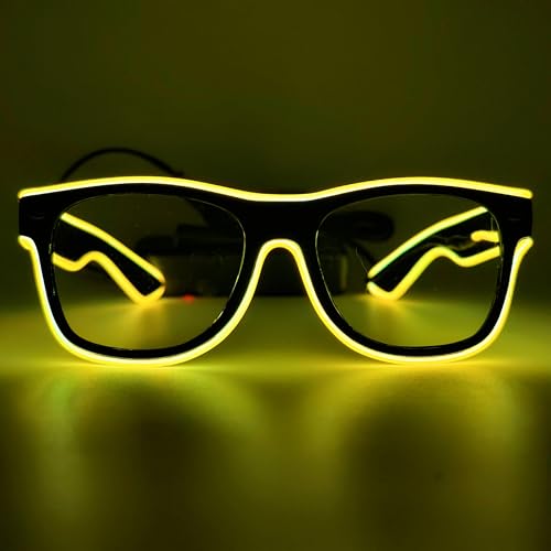 NIWWIN LED Brille, Cyberpunk LED Brille, flexibler Draht Neon Brille,Flashing LED Sonnenbrille Kostüme für Cosplay, Bar, Club, Partybrille, Geschenk, Party Gadgets, EDM, Halloween (1, Gelb) von NIWWIN