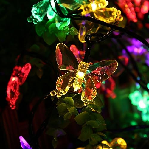 NIWWIN Solarstring-Leuchten, 30 LED, 6,5 Meter lange Lampenschnur, mehrfarbige LED-Fee-Lichter für Garten-Terrasse Hochzeitsfeier Weihnachtsdekoration (Schmetterling) von NIWWIN