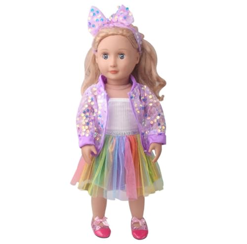 NIXNUT Puppenkleidung, Kleid, Weste, bunter Rock, Paillettenjacke, Frühlingsmode, Kleidung für amerikanische Mädchen, Puppe, 45,7 cm, mit Haarband von NIXNUT