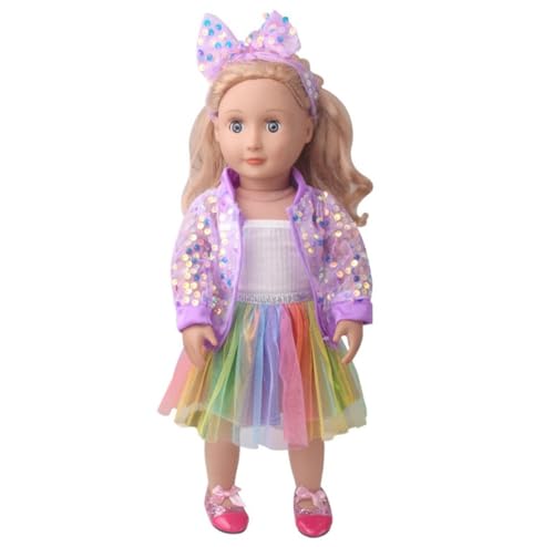 NIXNUT Puppenkleidung, Kleid, Weste, bunter Rock, Paillettenjacke, Frühlingsmode, Kleidung für amerikanische Mädchen, Puppe, 45,7 cm, mit Haarband NIXNUT Puppenkleidung, Kleid, Weste, bunter Rock, Paillettenjacke, Frühlingsmode, Kleidung für amerikanische Mädchen, Puppe, 45,7 cm, mit Haarband von NIXNUT