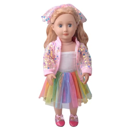NIXNUT Puppenkleidung, Kleid, Weste, bunter Rock, Paillettenjacke, Frühlingsmode, Kleidung für amerikanische Mädchen, Puppe, 45,7 cm, mit Haarband von NIXNUT