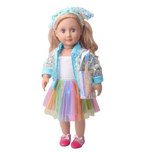 NIXNUT Puppenkleidung, Kleid, Weste, bunter Rock, Paillettenjacke, Frühlingsmode, Kleidung für amerikanische Mädchen, Puppe, 45,7 cm, mit Haarband NIXNUT Puppenkleidung, Kleid, Weste, bunter Rock, Paillettenjacke, Frühlingsmode, Kleidung für amerikanische Mädchen, Puppe, 45,7 cm, mit Haarband von NIXNUT