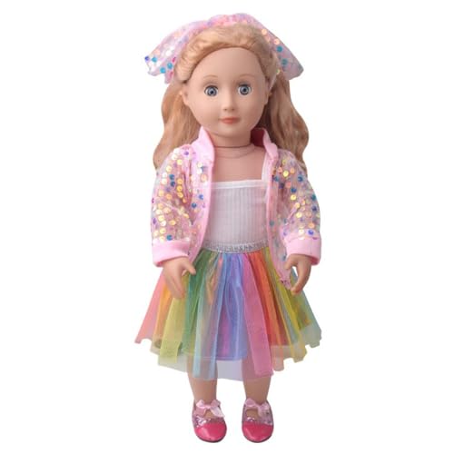 NIXNUT Puppenkleidung, Kleid, Weste, bunter Rock, Paillettenjacke, Frühlingsmode, Kleidung für amerikanische Mädchen, Puppe, 45,7 cm, mit Haarband NIXNUT Puppenkleidung, Kleid, Weste, bunter Rock, Paillettenjacke, Frühlingsmode, Kleidung für amerikanische Mädchen, Puppe, 45,7 cm, mit Haarband von NIXNUT