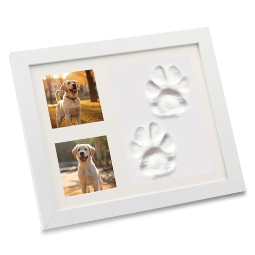 Pfotenabdruck Set Hund, Pfotenabdruck Set Katze mit Bilderrahmen, Haustier Bilderrahmen Holz mit Gedenkbedeutung für Haustiere, Neugeborene und Andenken Geschenk von NIXRET