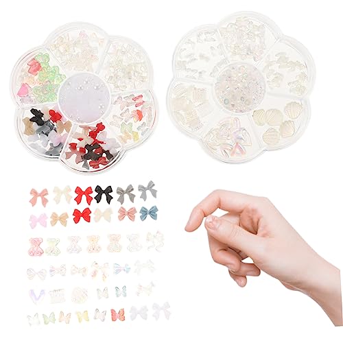NIYANGLE 1 Satz Boxen Perlen Nagel Charms Schleifen Nageldesign Dekorationen Für Diy Maniküre Verschiedene Designs Für Nägel Und Kreative Kunstwerke 2boxen von NIYANGLE