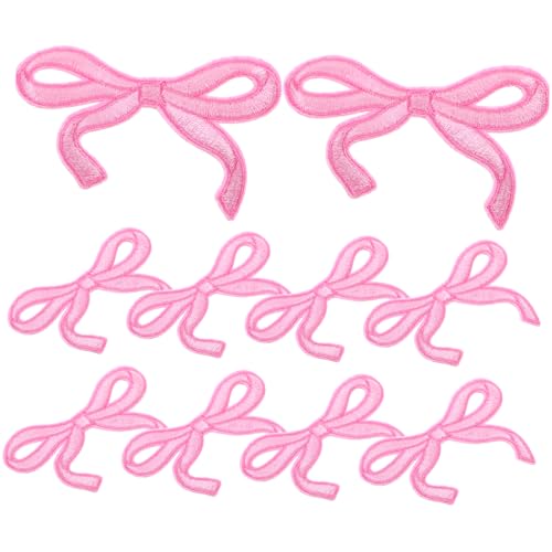 NIYANGLE 10 Stück Rosa Bestickte Schleifen Bügelapplikationen Aufnäher für DIY Kleidung Jeans Hüte Jacken Niedliche Schleifen Patches zum Aufbügeln Vielseitig Einsetzbar von NIYANGLE