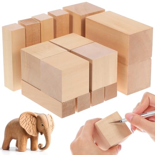 NIYANGLE 15 Stück Unbearbeitete Holzblöcke: Schnitzholzblöcke - Rechteckige Bastelwürfel für DIY-Gravur und Wohnkultur - Naturbeige Holz von NIYANGLE