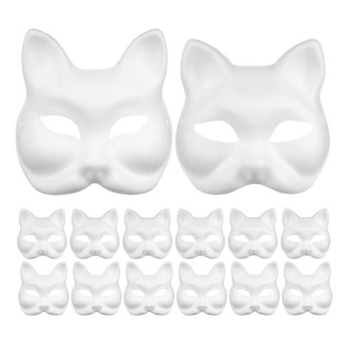 NIYANGLE 16 weiße Bastelmasken: Blanko-Halbmasken mit Fuchs- und Katzenmotiv – DIY-Dekoration für gruselige Halloween-Partys – Maskenball und Theater-Requisiten von NIYANGLE
