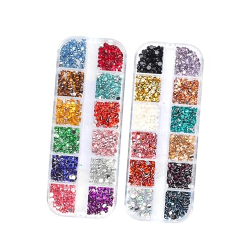 NIYANGLE 2 Boxen Nail Art Dekorationen Set Boxen mit Farbigen Nail Studs und für Diy Maniküre für Zuhause und Nagelstudios für Feste und Anlässe von NIYANGLE