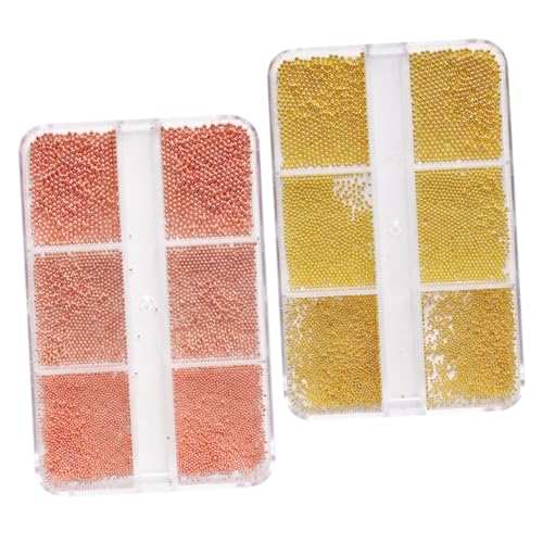 NIYANGLE 2 Boxen Nail Art Perlen Runde Metallperlen und Roségold Fächer Box für Nagelgestaltung und Diy Dekorationen Salons und Persönlichen Gebrauch von NIYANGLE