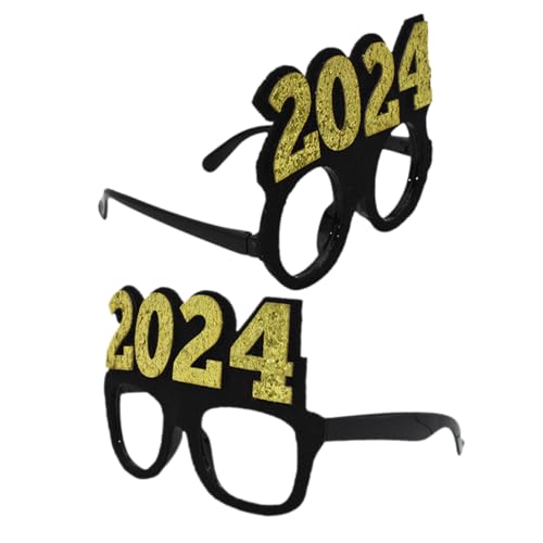 NIYANGLE 2 Stück Neujahrs Partybrillen Kreative Bruchsichere Performance Eyewear mit Lustigem Design Leicht und für Damen Herren Retro Quadratisch Rund für Silvester Fest von NIYANGLE