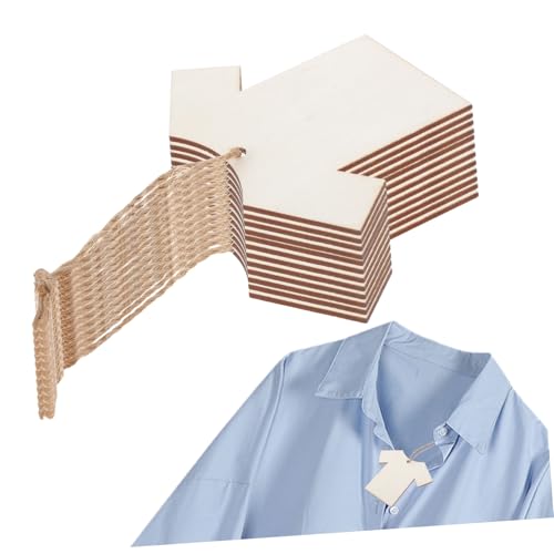 NIYANGLE 20 Stück Holzanhänger T Shirt Form Blanko Kleidungsetiketten mit Natürliche Holzstruktur Vielseitig für Verpackung Branding Dekoration bei Besonderen Anlässen von NIYANGLE