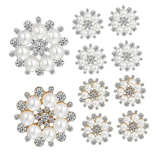 NIYANGLE 20 Stück Teiliges Blütenförmige Strassknöpfe mit Perlen Flache Rückseite Funkelnde Schmuckverzierungen zum Annähen für DIY Kleidung Hüte Schuhe und Accessoires Silber und von NIYANGLE