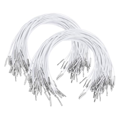 NIYANGLE 200 Stück Elastische Kordeln Weißes Gummiband mit Metallenden für DIY Projekte Masken Partyhüte und Buchbindearbeiten Langlebige Flexible Schnur von NIYANGLE