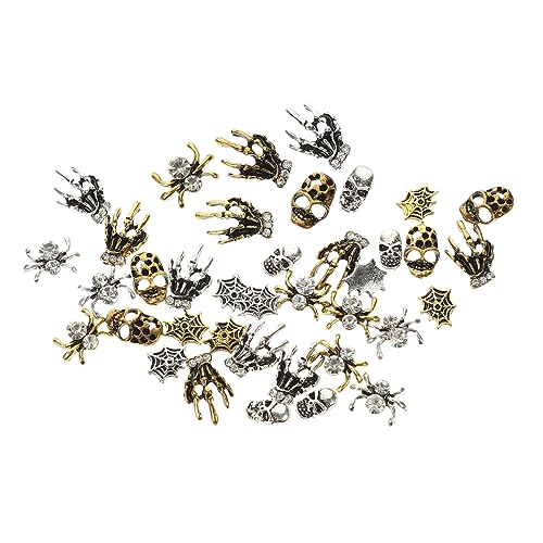 NIYANGLE 32 Stück Teiliges Halloween Nagelkunst Vintage Strass Schädel und Spinne Nail Charms für Maniküre Nail Decoration Diy Nagelverzierung für Damen und Partys von NIYANGLE
