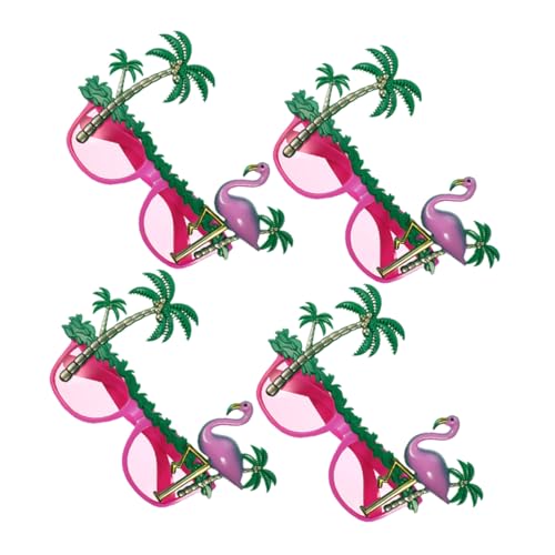 NIYANGLE 4 Stück Hawaiianische Partybrillen mit Flamingo und Kokosnussbaum Leichte Lustige Sommer Accessoires für Tanz Strand und Luau Feiern Auffällige Tropische Sonnenbrillen von NIYANGLE