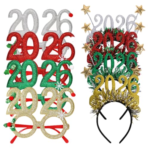 NIYANGLE 8-teiliges Set mit Brillen und Haarreifen zum neuen Jahr 2026, 2026-Stirnband, Glitzerbrillen für die Silvesterparty 2026, Foto-Requisiten, Feiern NIYANGLE 8-teiliges Set mit Brillen und Haarreifen zum neuen Jahr 2026, 2026-Stirnband, Glitzerbrillen für die Silvesterparty 2026, Foto-Requisiten, Feiern von NIYANGLE
