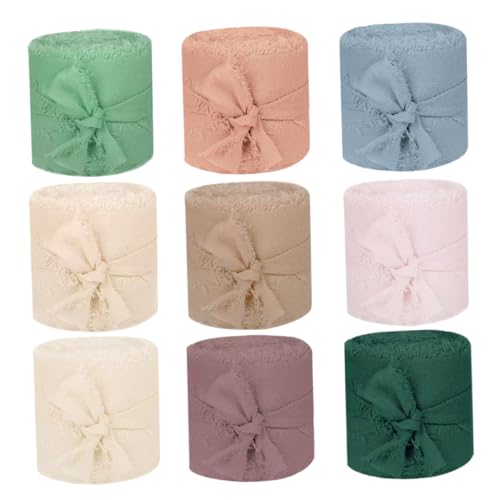 NIYANGLE 9 Rollen Seidenbänder seidig rustikal Dekoration ästhetisch Stoff Weiß Band für Blumenstrauß Geschenkband Band zum Basteln bunte Bänder gemischtes Farbband Chiffon von NIYANGLE