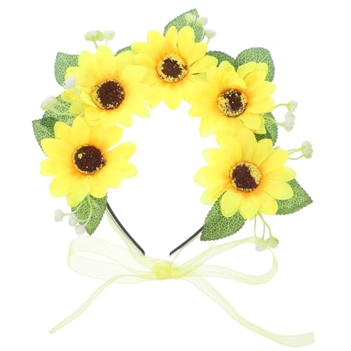 NIYANGLE Simulierter Girlandkopf -Hoop Brautjungfer Sonnenblumen-Stirnbänder für Frauen Party Kronen Haarschmuck aus Sonnenblumen Brautstirnband Hochzeitsblumenkrone Braut Blumenkrone Stoff von NIYANGLE