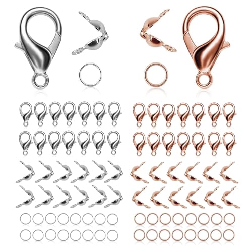 NIYATA 800 Stück Haken für Armbänder, Verschlüsse für Armbänder, Haken für Halsketten, komplettes Zubehör zur Herstellung von Schmuck zum Selbermachen, Silber glänzend, Roségold von NIYATA
