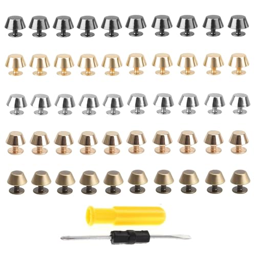 NIYATA 51 Stück Handtaschenfuß, Nieten zum Schrauben, Nieten für Leder, mit 1 Schraubendreher, 8 mm, dekoratives Zubehör, geeignet für Basteltaschen, in Eimerform (5 Farben) von NIYATA