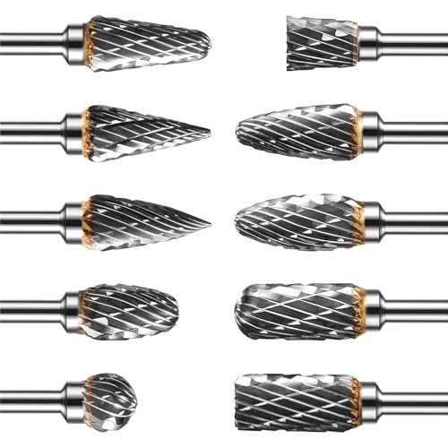 NIYATA Wolframkarbid-Frässtift-Set, 10 Stück Doppelschnitt-Hartmetall-Rotations-Bits mit 0,3 cm Schaft für Holzbearbeitung, Metallschnitzen, Gravieren und Polieren, kompatibel mit Stanzschleifer und von NIYATA
