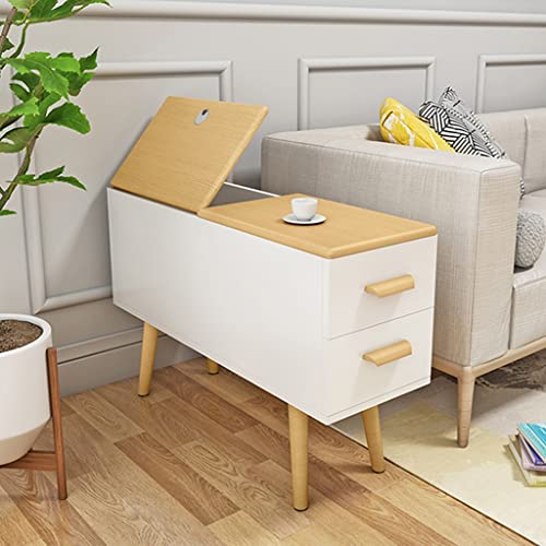 Sofa Beistelltisch mit 2 Schubladen, Flip Lid Storage Schmal und Lange Lagerung Schrank, Massivholz-Schrankbeine, Hydraulische Scharniere, Ecktisch für Wohnzimmer ( Color : White+wood , Size : 100*30* von NIZAME