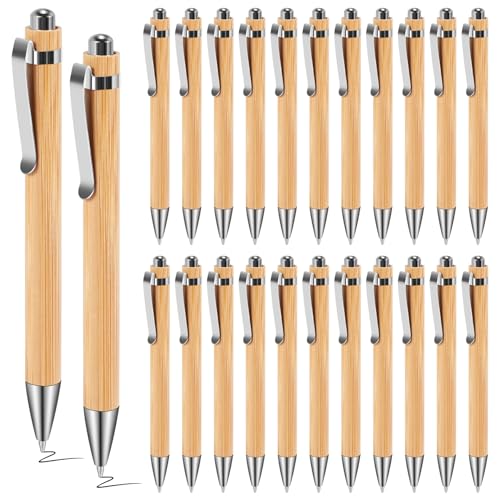 NIZEAMI 48 Stück Kugelschreiber Set Wiederverwendbar Bambus Kugelschreiber für Alltag BüRo Schul Schreiben, Schwarze Tinte von NIZEAMI